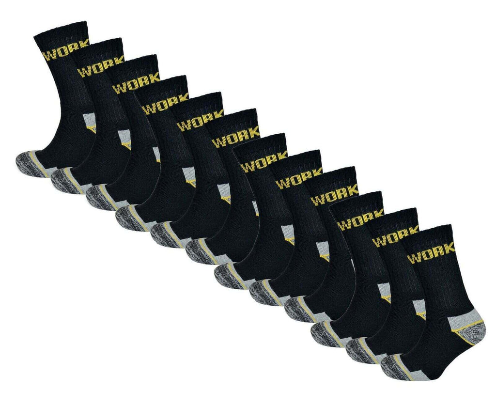 Sock Stack Mens Heavy Duty Work Socks 6 Pairs Cushion Sole Reinforced Toe And Heel Black Cotton Rich Everyday Comfort Pack
