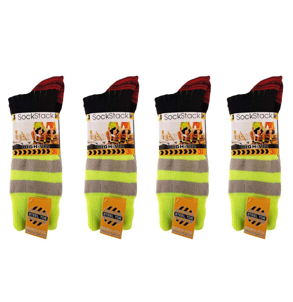 Sock Stack 6 Pairs Mens Hi Vis Work Socks With Reinforced Heel And Toe Cushioned Support