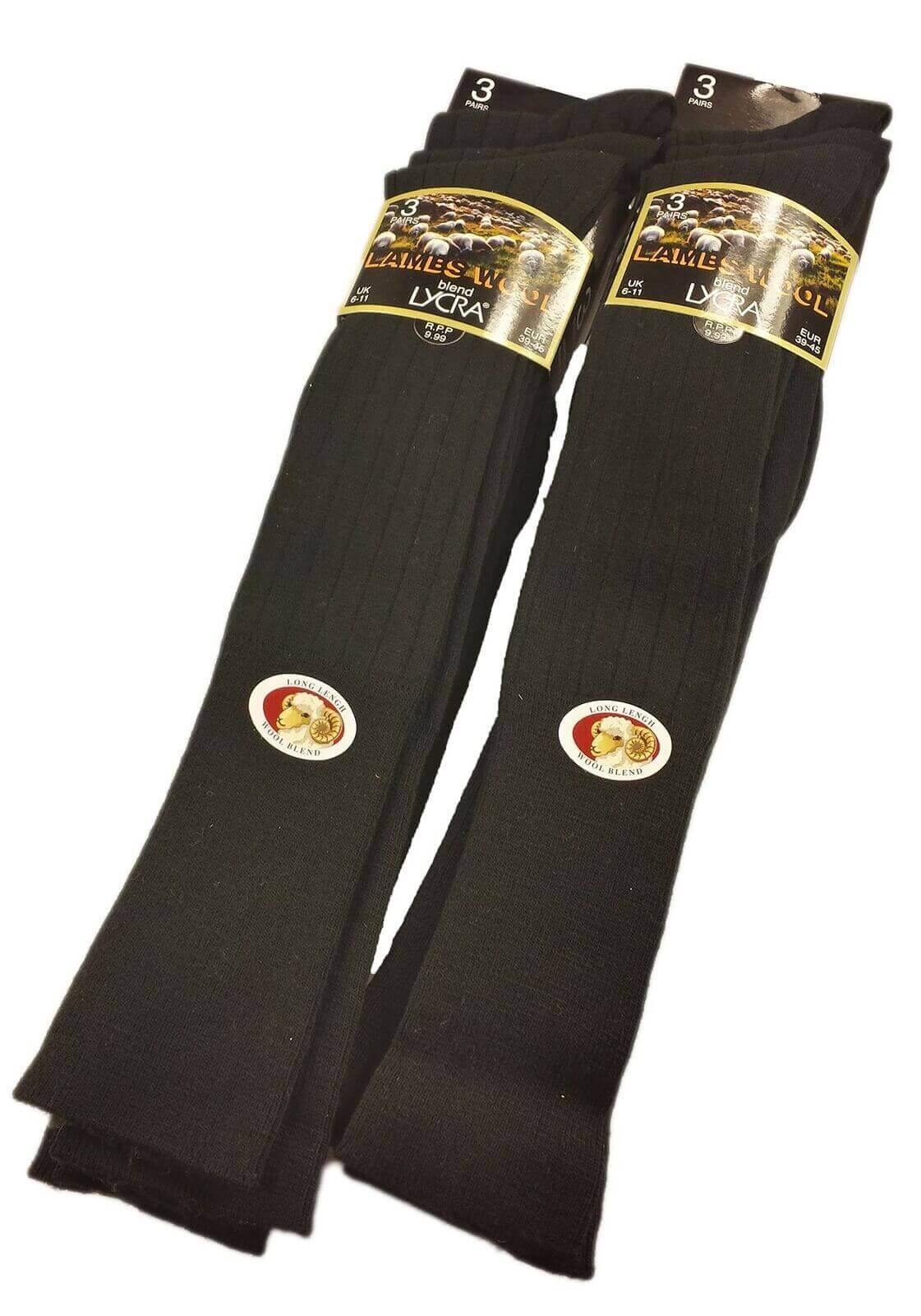 Sock Stack Men's Wool Knee High Hiking Socks Cushioned Arch Support 6 Pairs Black Durable