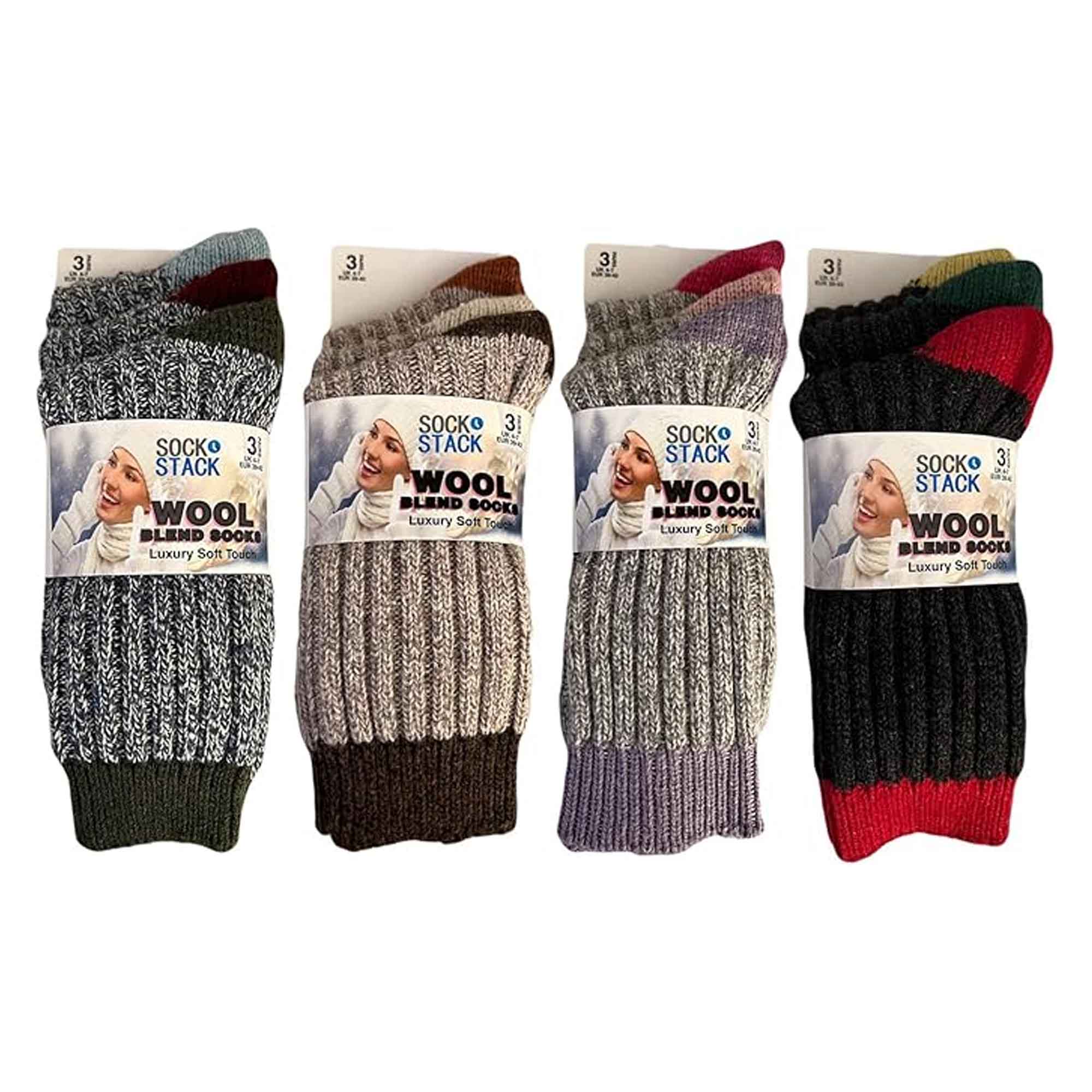 Sock Stack Womens Thick Wool Hiking Socks 6 Pairs Cushioned Reinforced Heel Toe UK 4-7