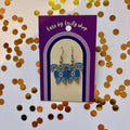 Blue Christmas candy cane gold earrings