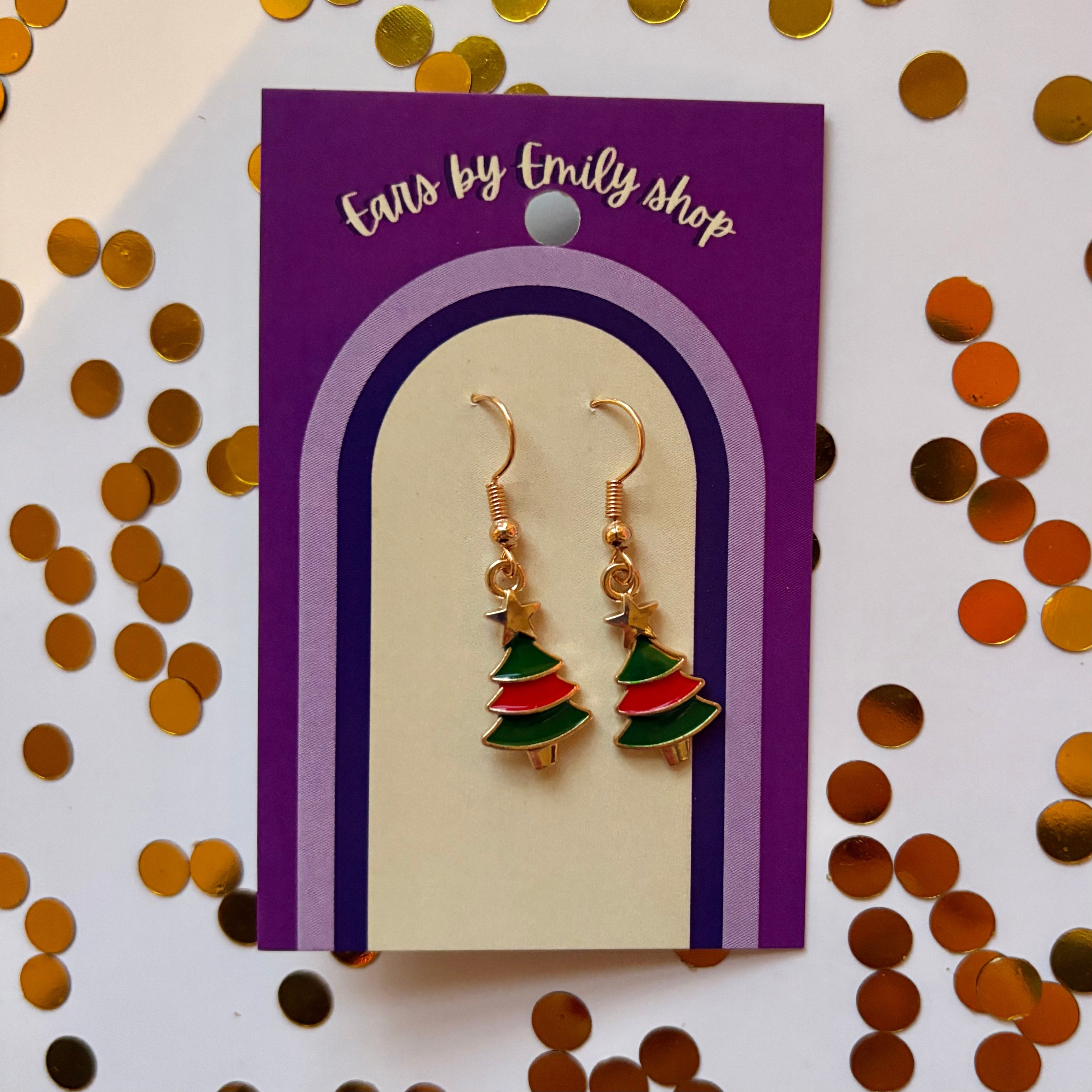 Green Christmas Tree gold earrings