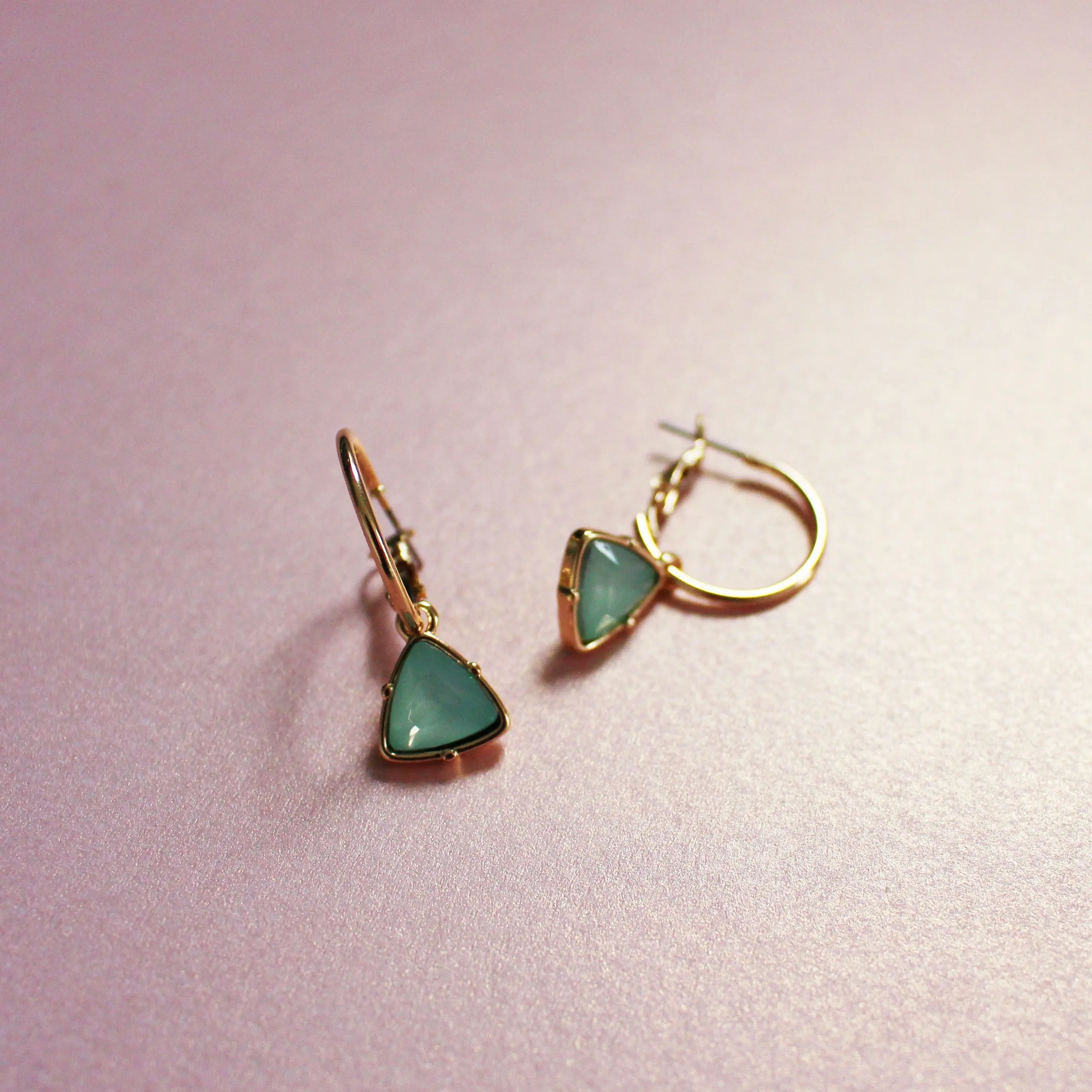 Holly Aqua Gem Charm Gold Hoop Earrings