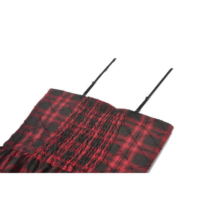 Dark in Love Red-Black Plaid Leather Layered Punk Sweetcore Dress