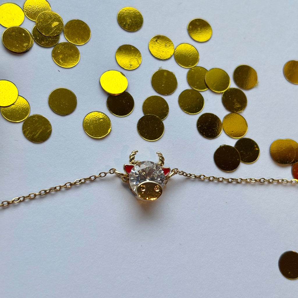 Gold plated highland cow crystal bracelet