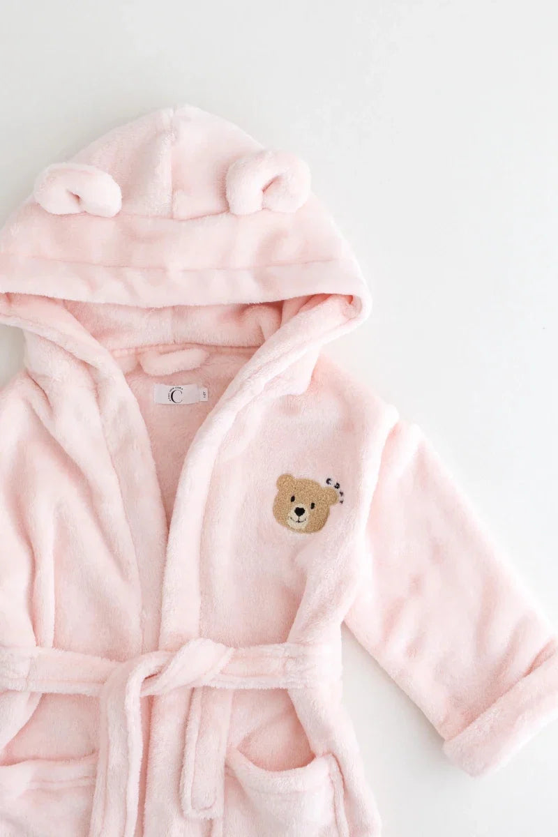 COZY Bear Hooded Dressing Gown Bear Ears - Pink
