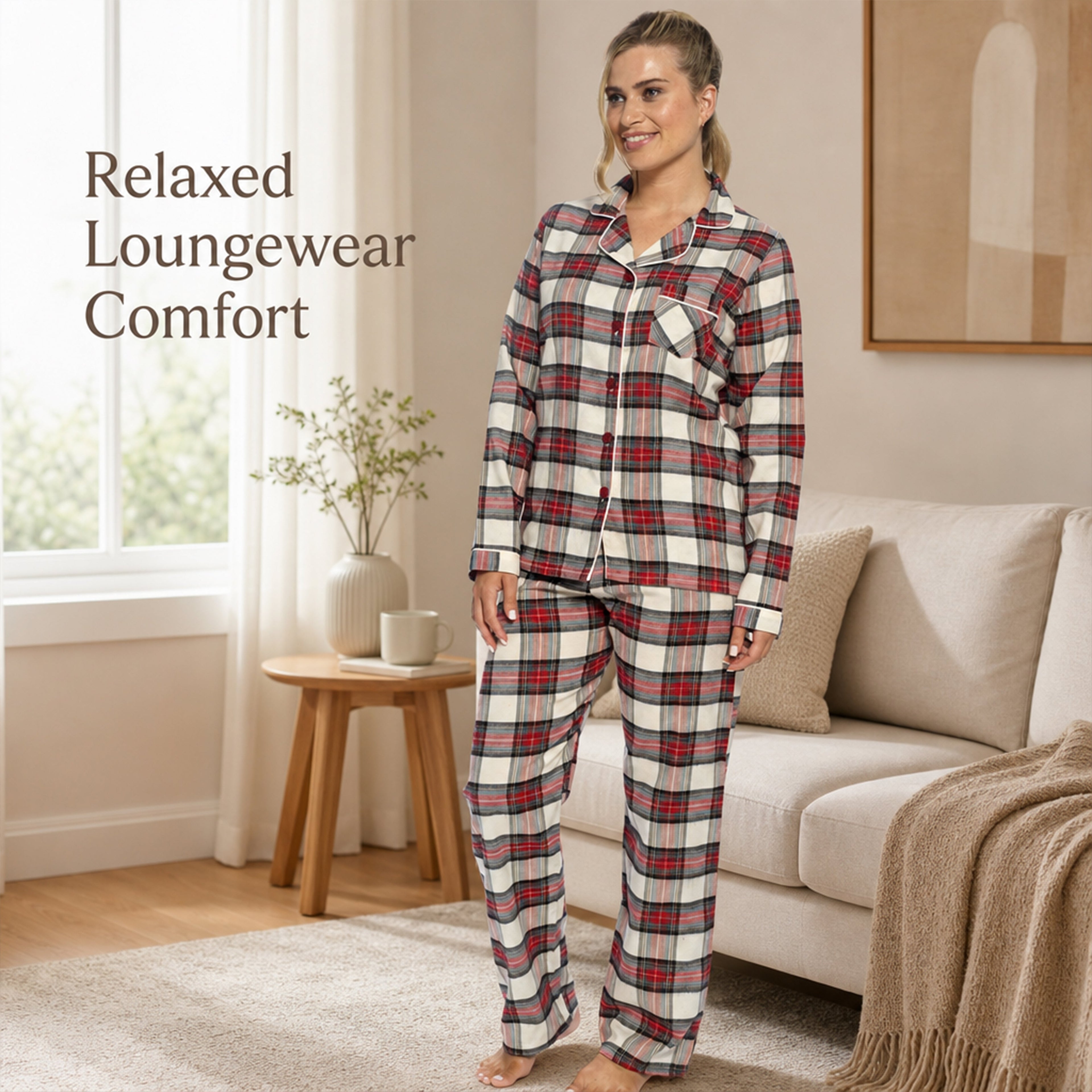 Daisy Dreamer Womens Flannelette Check Pyjama Set Soft Brushed Cotton Easy Care Super Soft Cosy Sleepwear