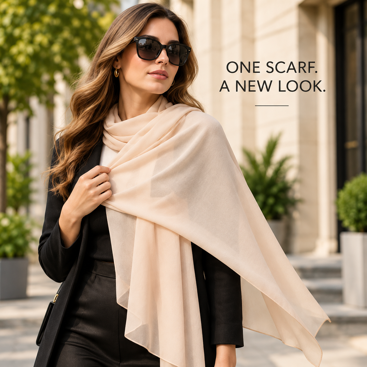 Soft Peach Georgette Scarf  Hijab Lightweight Nude Apricot Shawl Wrap