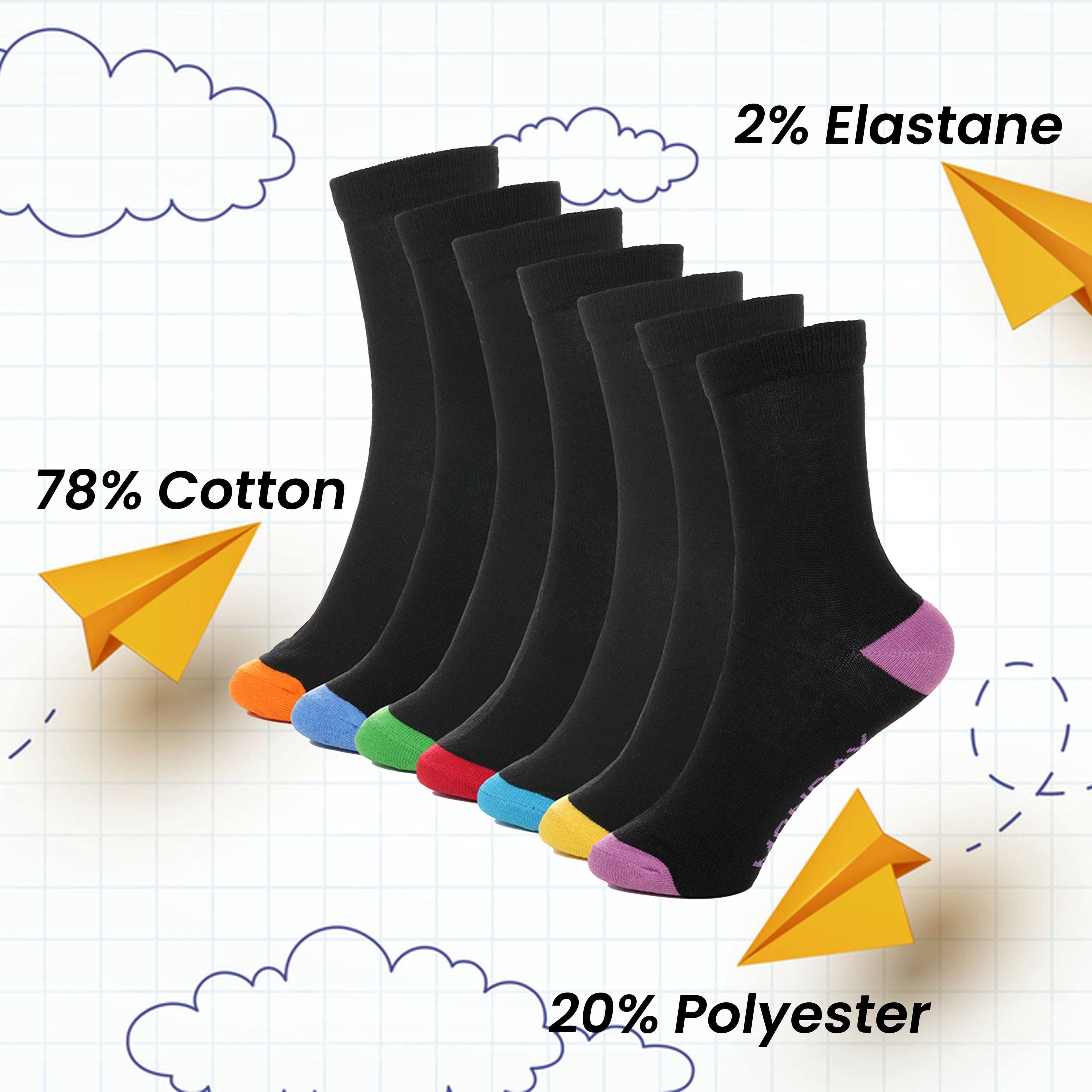 Sock Stack Days Of The Week Socks 7 Pack Cotton Rich Black With Multi colour Heel And Toe