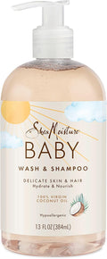 Shea Moisture 100% Virgin Coconut Oil Baby Wash & Shampoo 13 oz / 384 ml - For Delicate Baby Skin & Hair