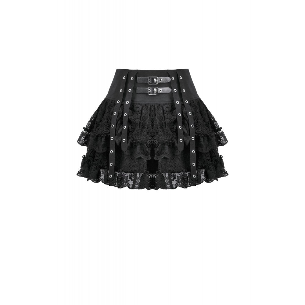 Dark in Love Punk Eyelet Lace Layered Mini Skirt