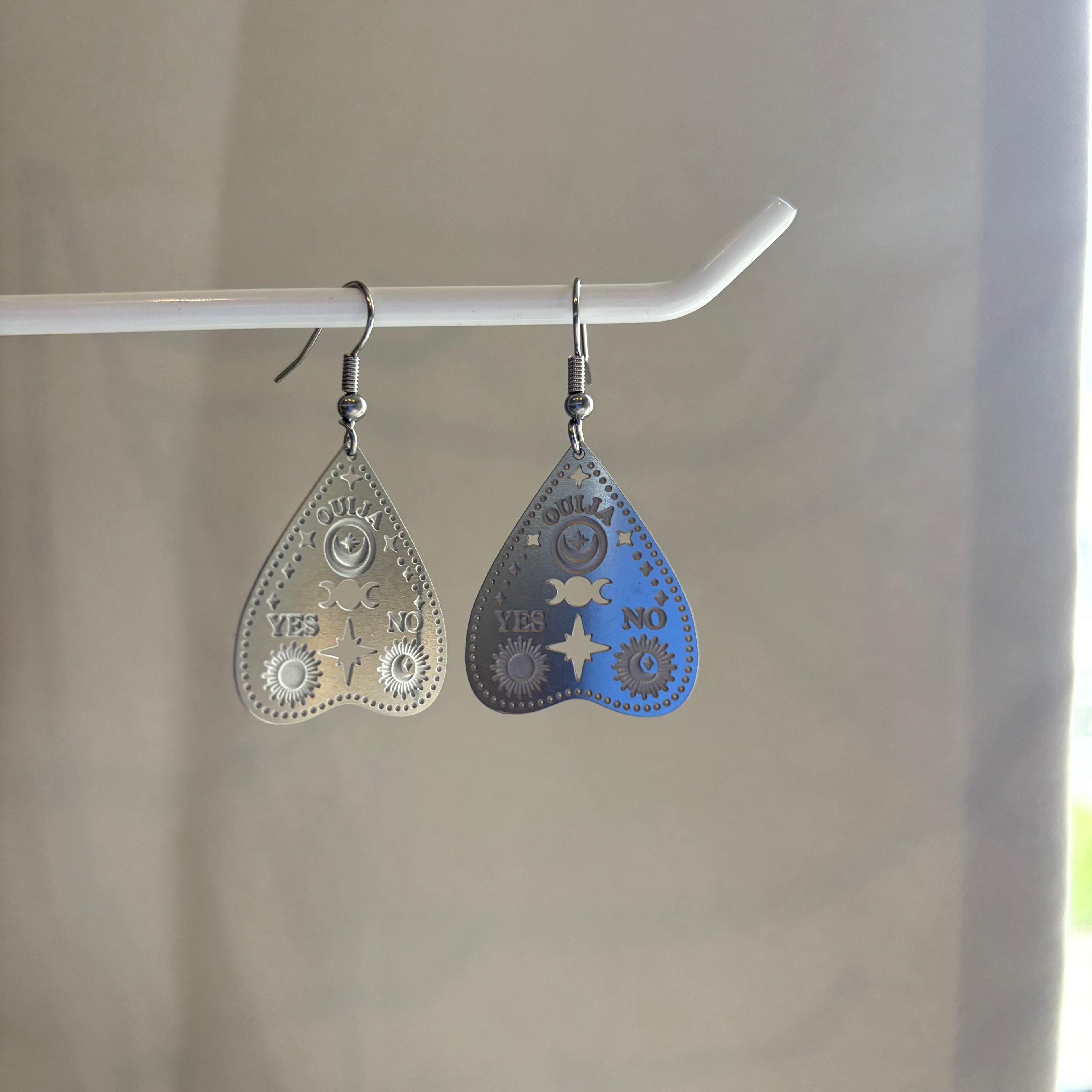 Stainless steel spooky silver ouija board earrings