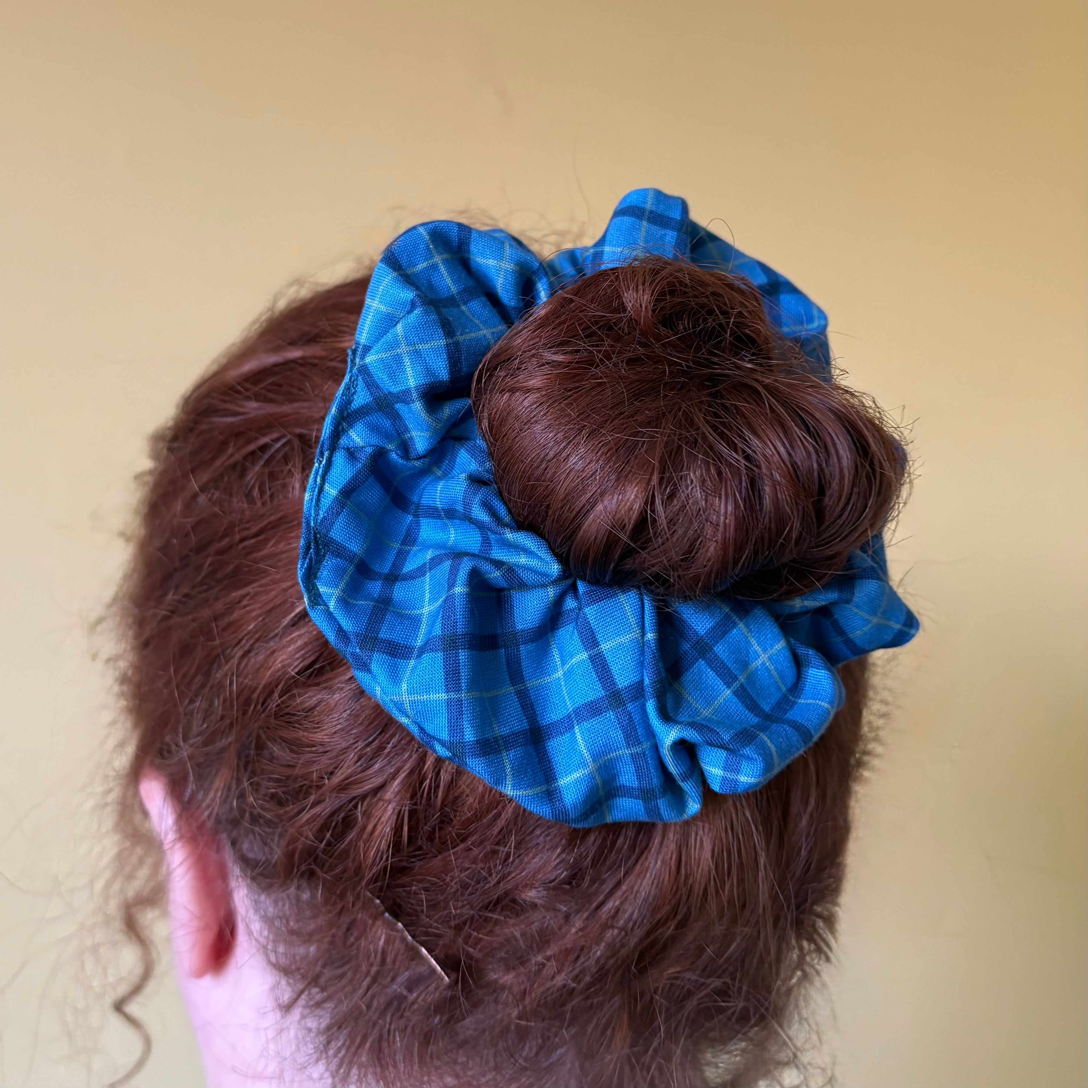 Handmade big Blue check tartan scrunchie