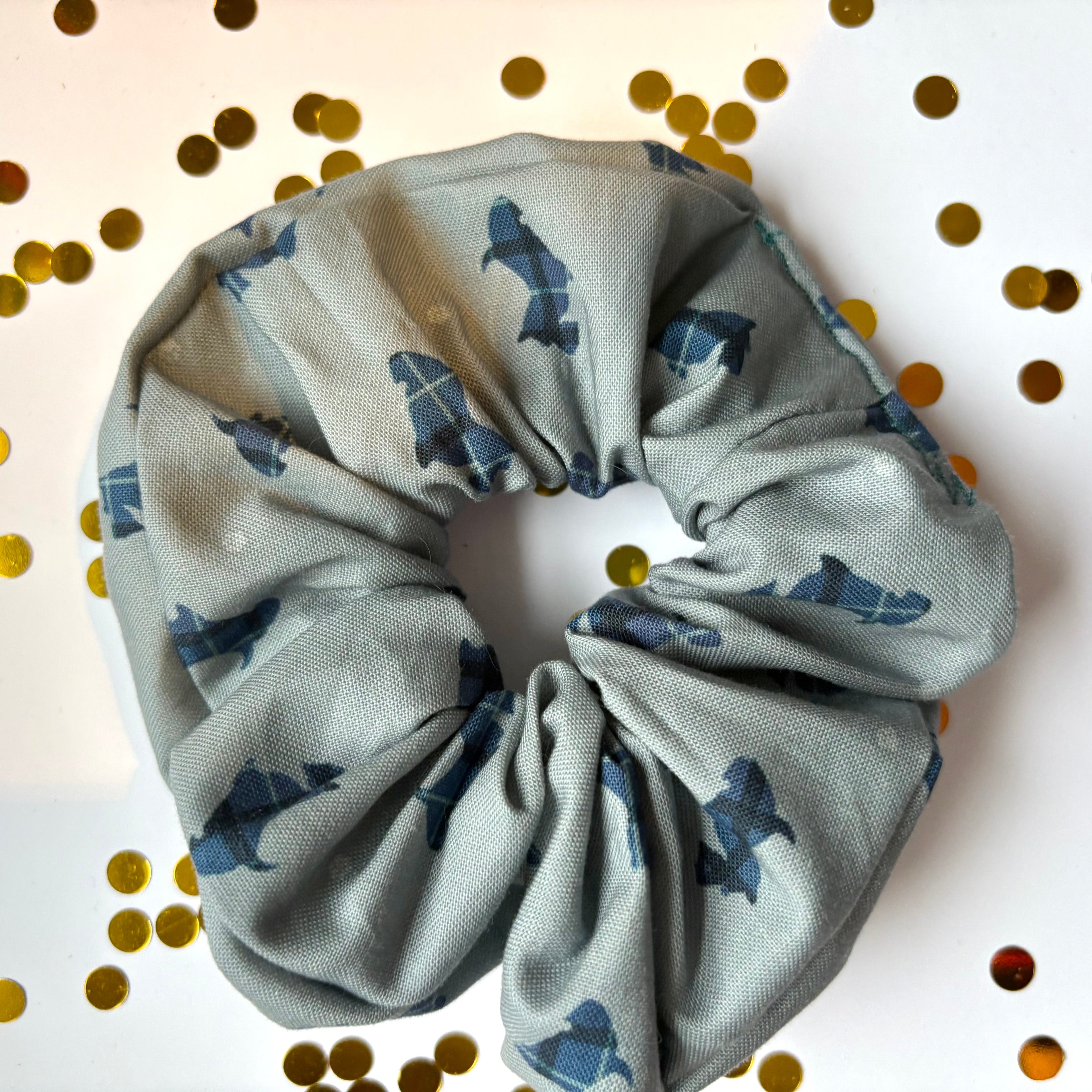 Handmade large Blue Scottie Dog scrunchie