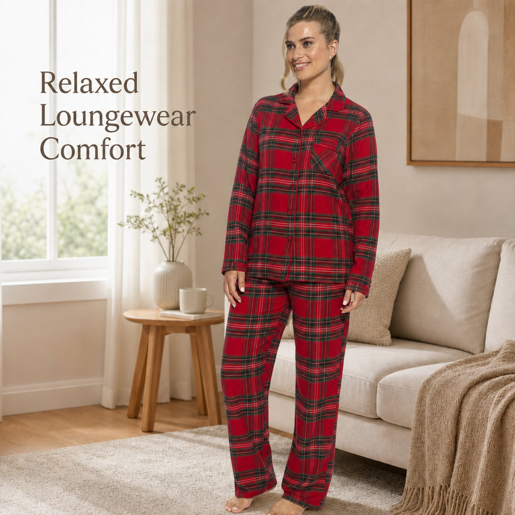 Daisy Dreamer Womens Flannelette Check Pyjama Set Soft Brushed Cotton Easy Care Super Soft Cosy Sleepwear