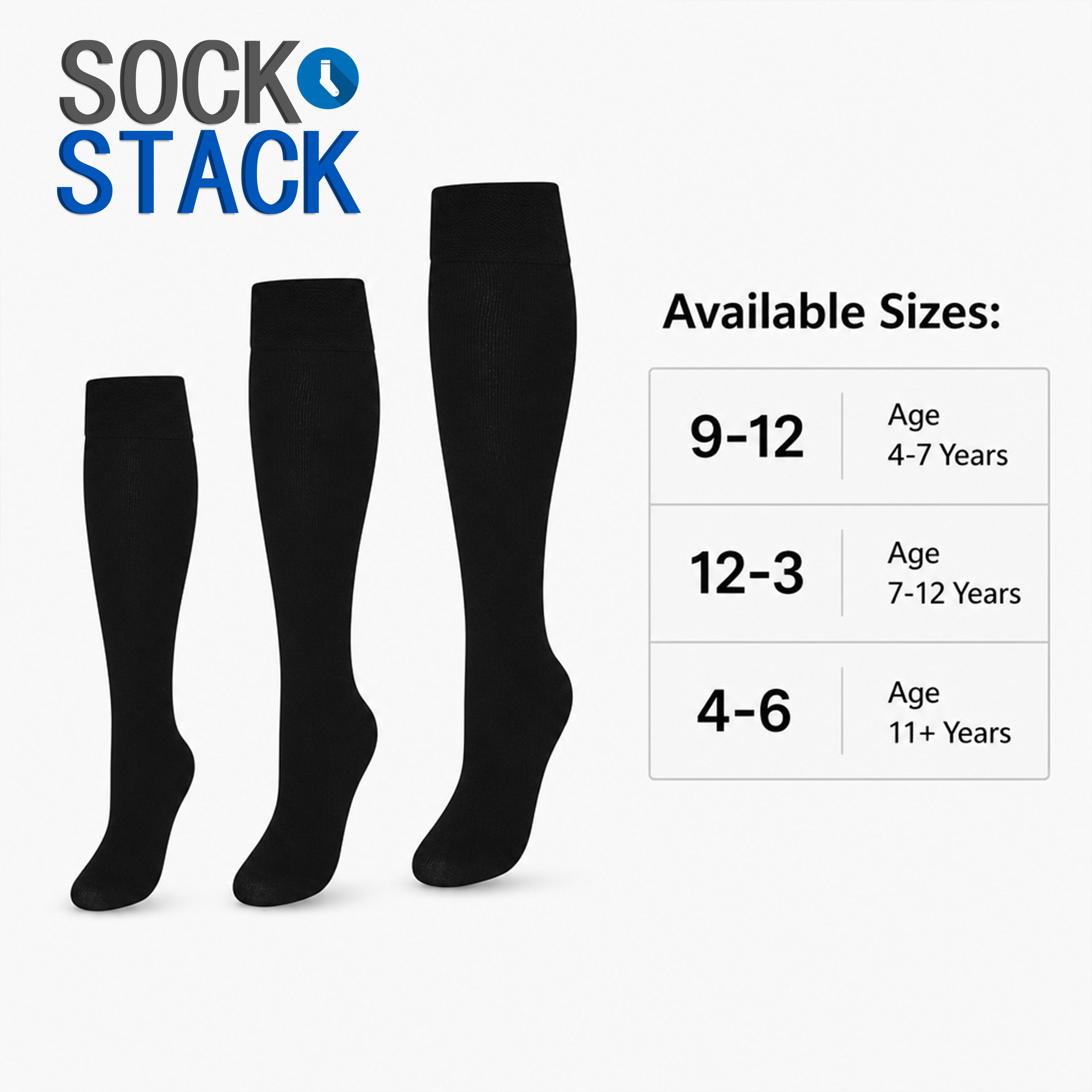 Sock Stack Girls Long School Socks 12 Pairs Cotton Rich Sculpted Heels And Toes Sizes