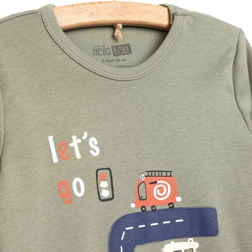 HelloBaby Baby Boy Long Sleeve Bodysuit 2pcs - Khaki