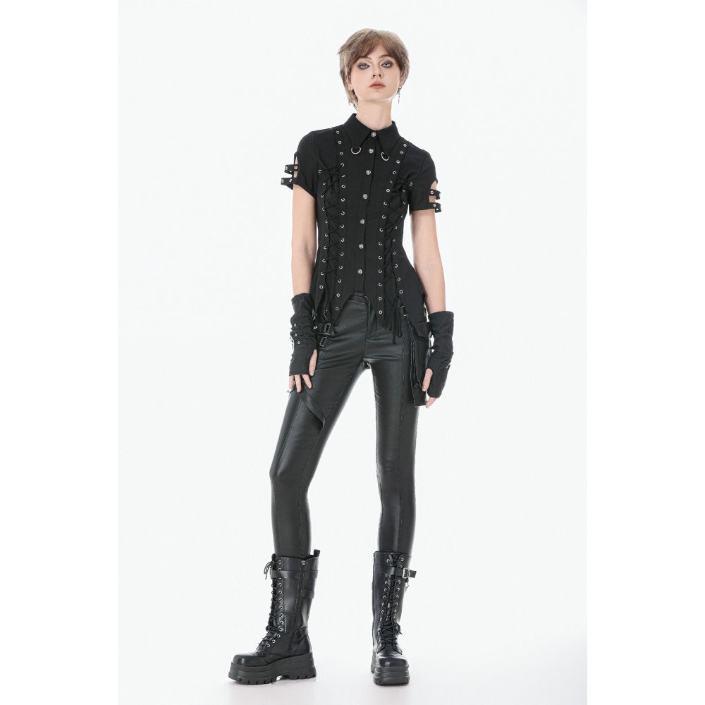 Dark in Love Punk Leather-Look Strap Detail Trousers