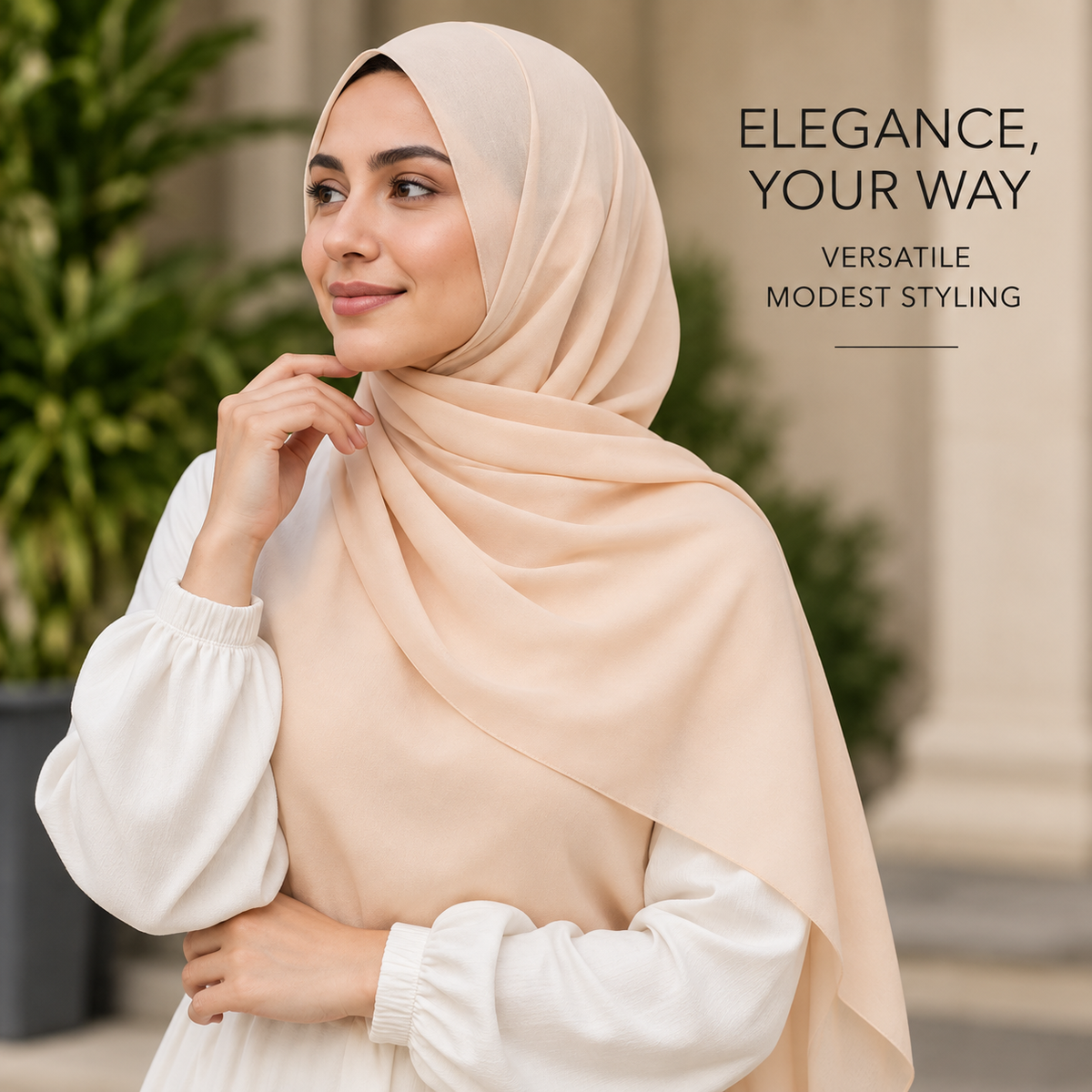 Soft Peach Georgette Scarf  Hijab Lightweight Nude Apricot Shawl Wrap