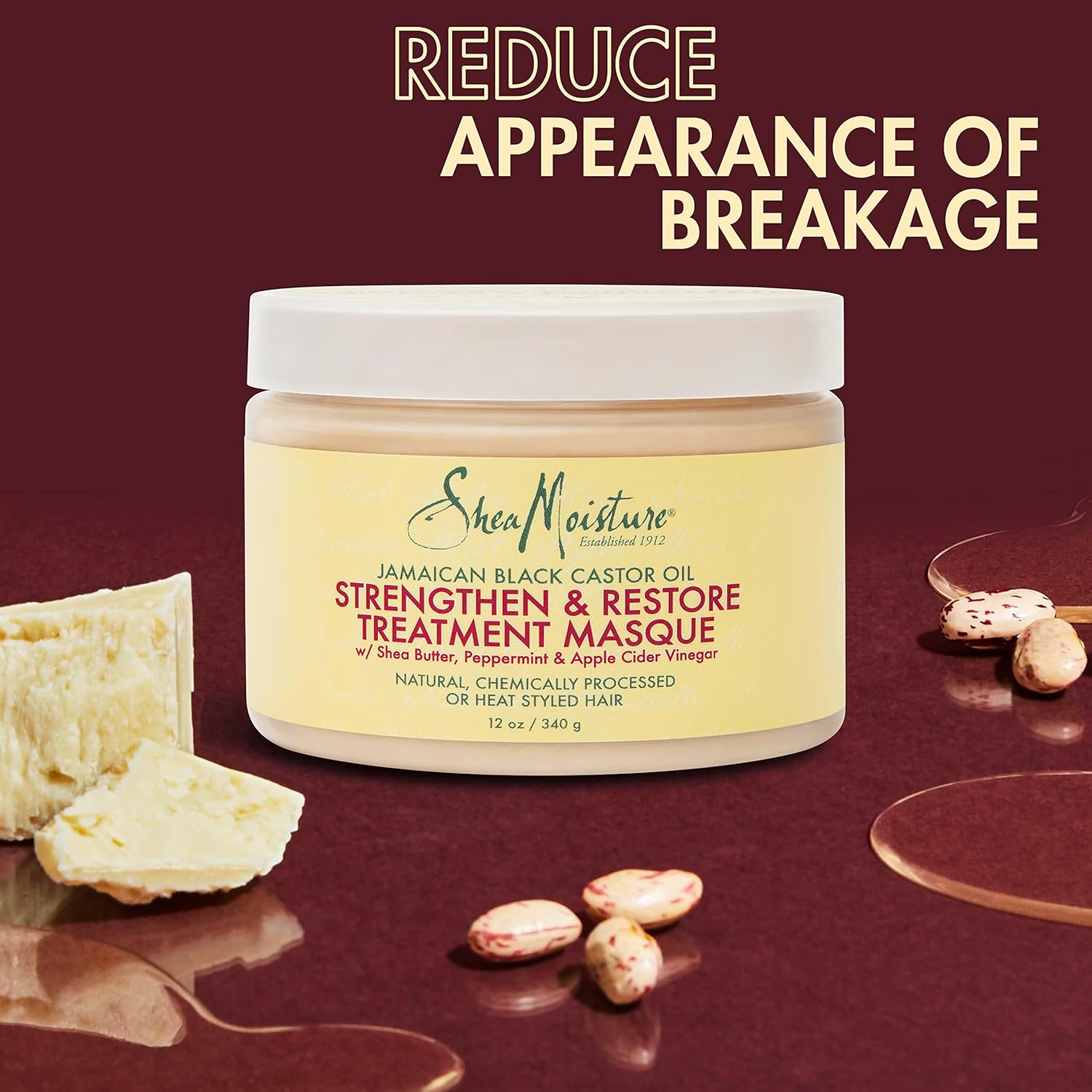 Shea Moisture Jamaican Black Castor Oil Strengthen & Restore Treatment Masque 12 oz / 355 ml - For Damaged, Brittle & Chemically Processed Hair