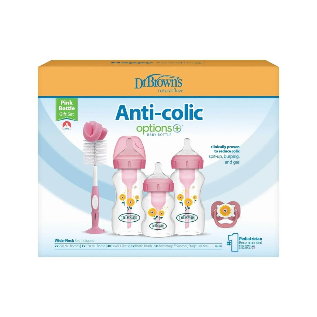 Dr. Brown's Natural Flow Options+ Anti-Colic Baby Bottle Gift Set - Pink