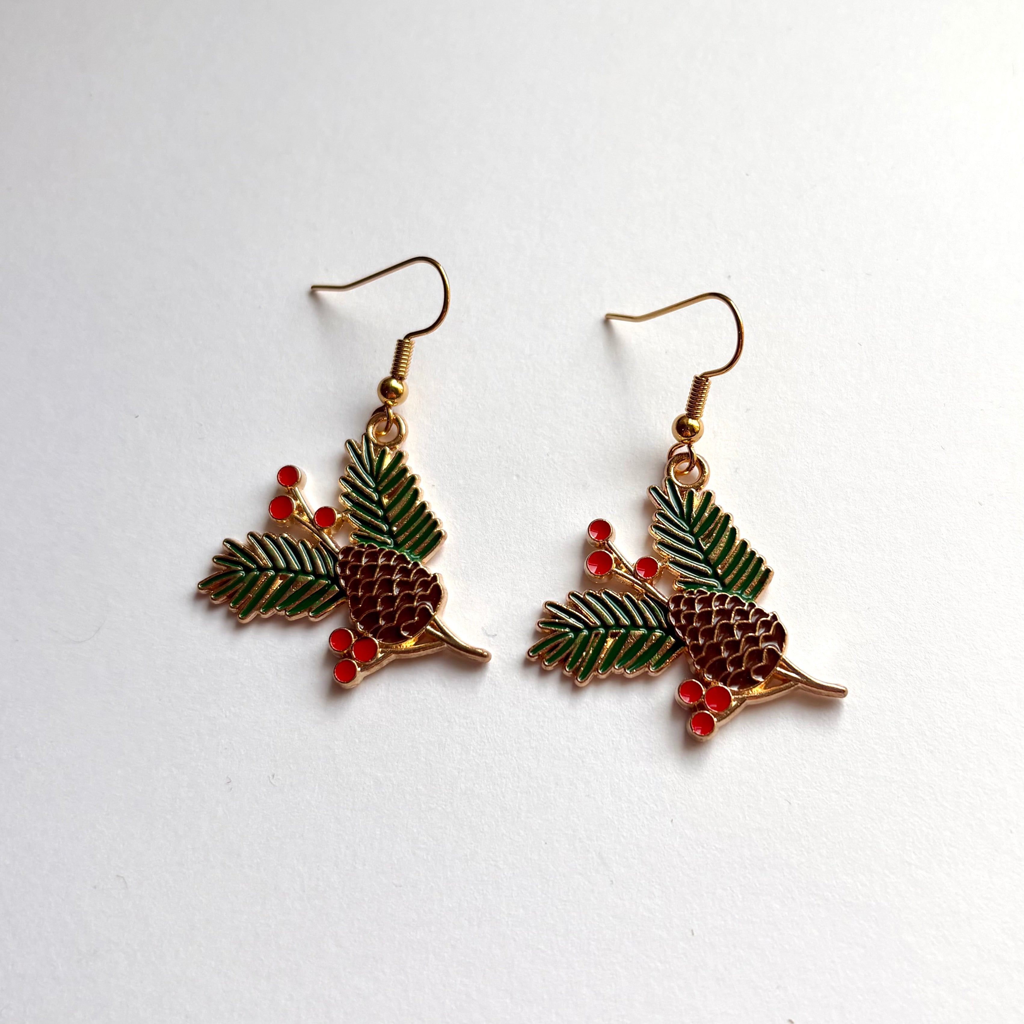 Christmas festive pinecone gold drop dangle earrings