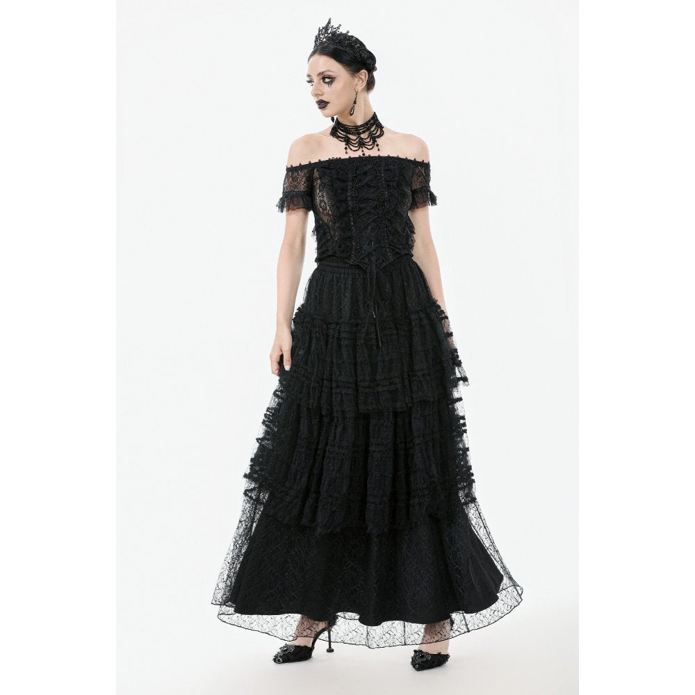 Dark in Love Ophelia Lace Off-Shoulder Gothic Top in Black