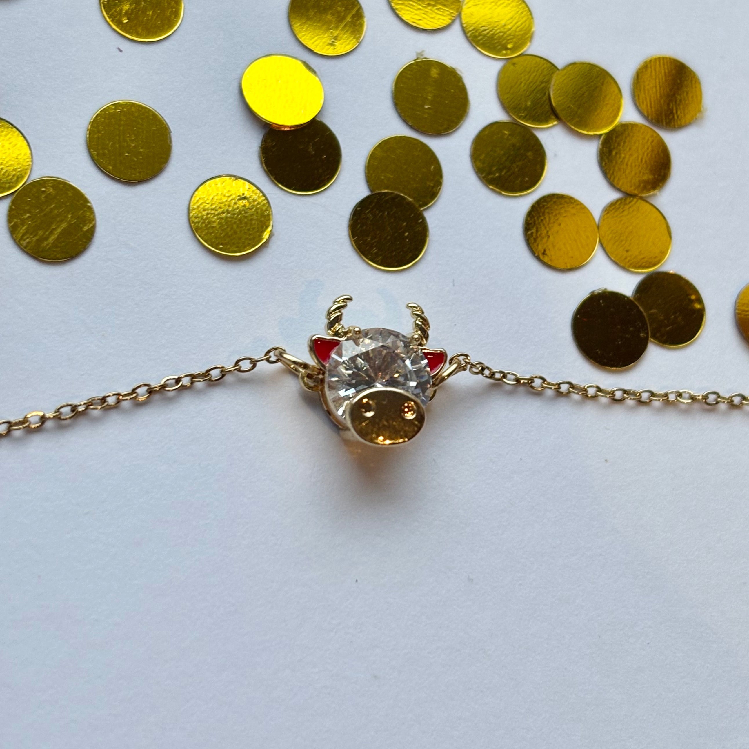 Gold plated highland cow crystal bracelet