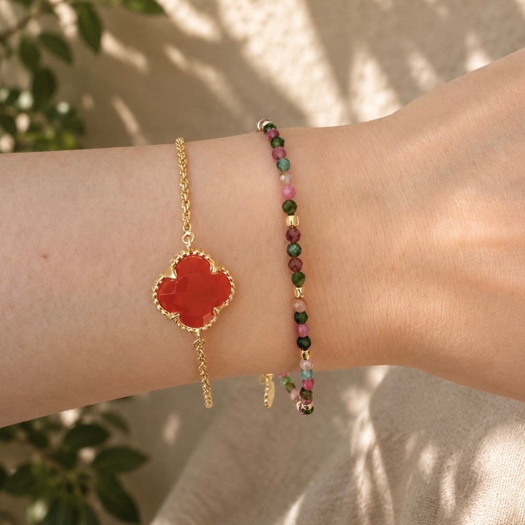 Milos Gemstone and Gold Bead Bracelet Multi-tourmaline