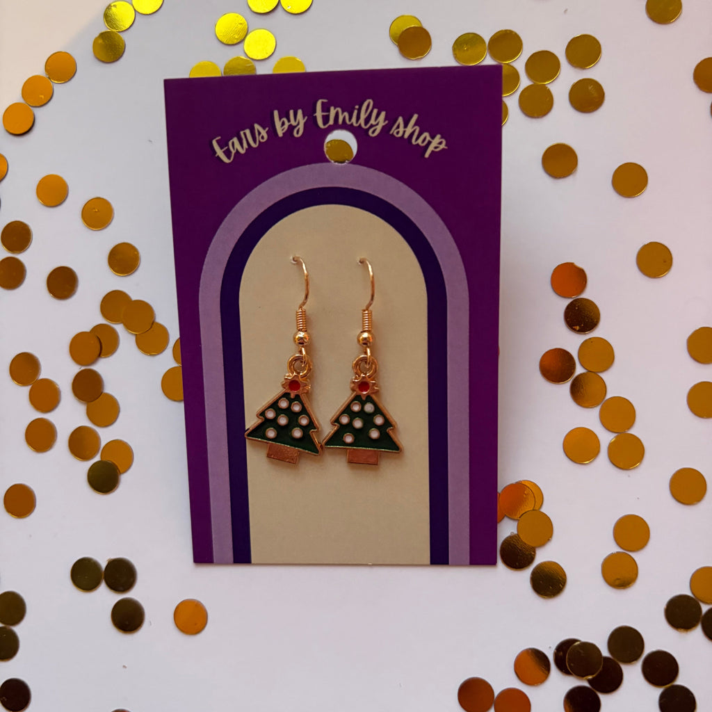 Green Christmas Tree gold earrings