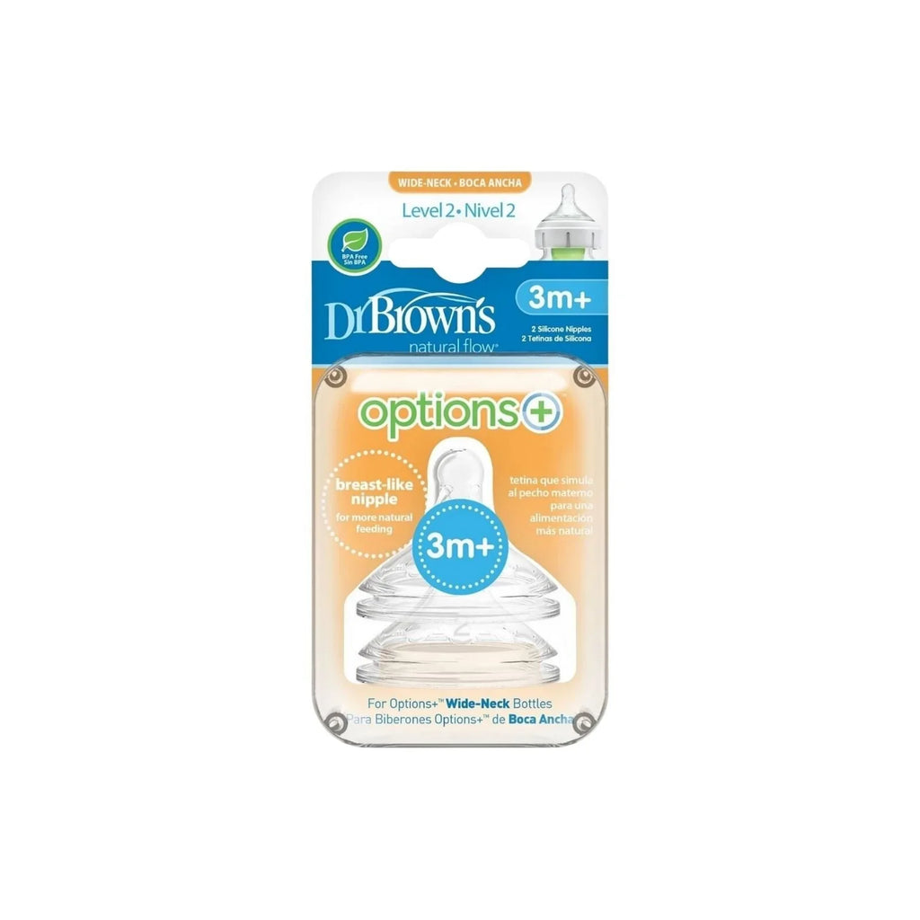 Dr. Brown's Options+ Baby Bottle Teats Level 2 Wide Neck 3+ months Pack of 2