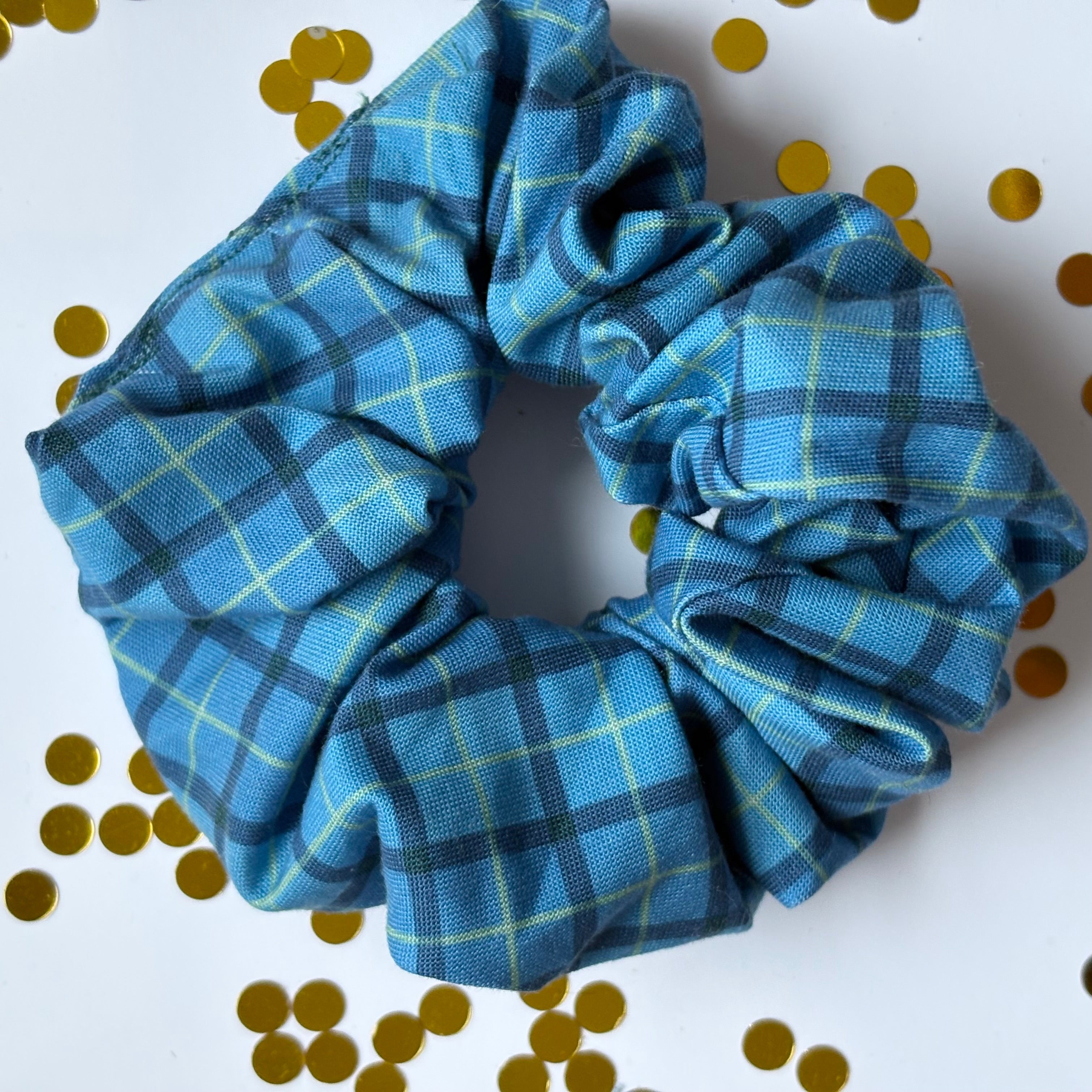Handmade big Blue check tartan scrunchie