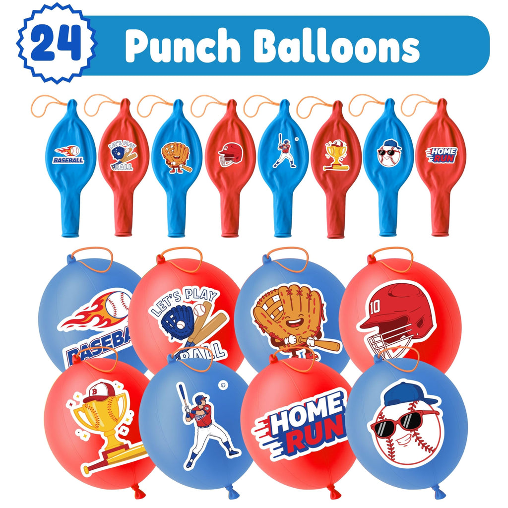 91BALLOONS 72 PCS Baseball Party Favors – 24 18-Inch Punch Balloons + 48 Pre-Cut Tattoos