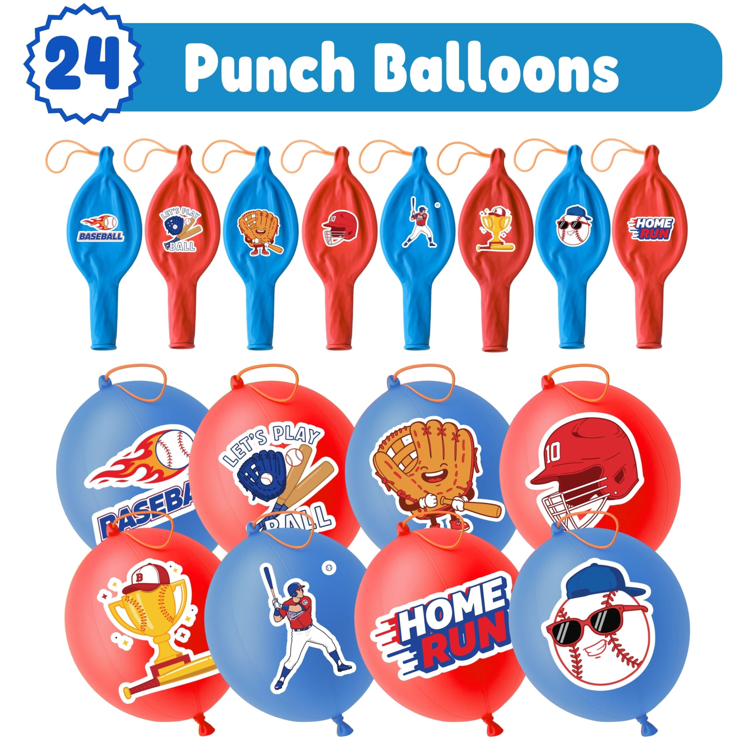 91BALLOONS 72 PCS Baseball Party Favors – 24 18-Inch Punch Balloons + 48 Pre-Cut Tattoos