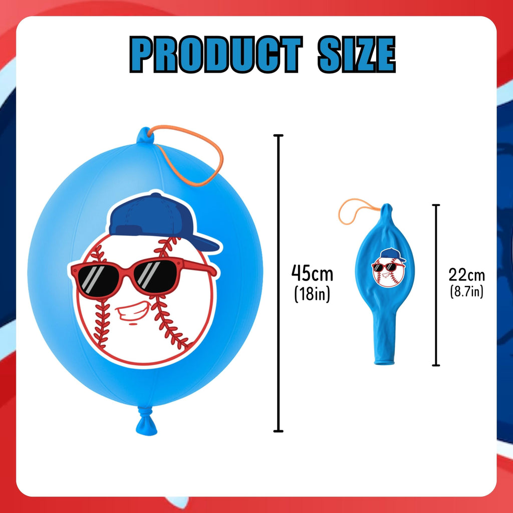 91BALLOONS 72 PCS Baseball Party Favors – 24 18-Inch Punch Balloons + 48 Pre-Cut Tattoos
