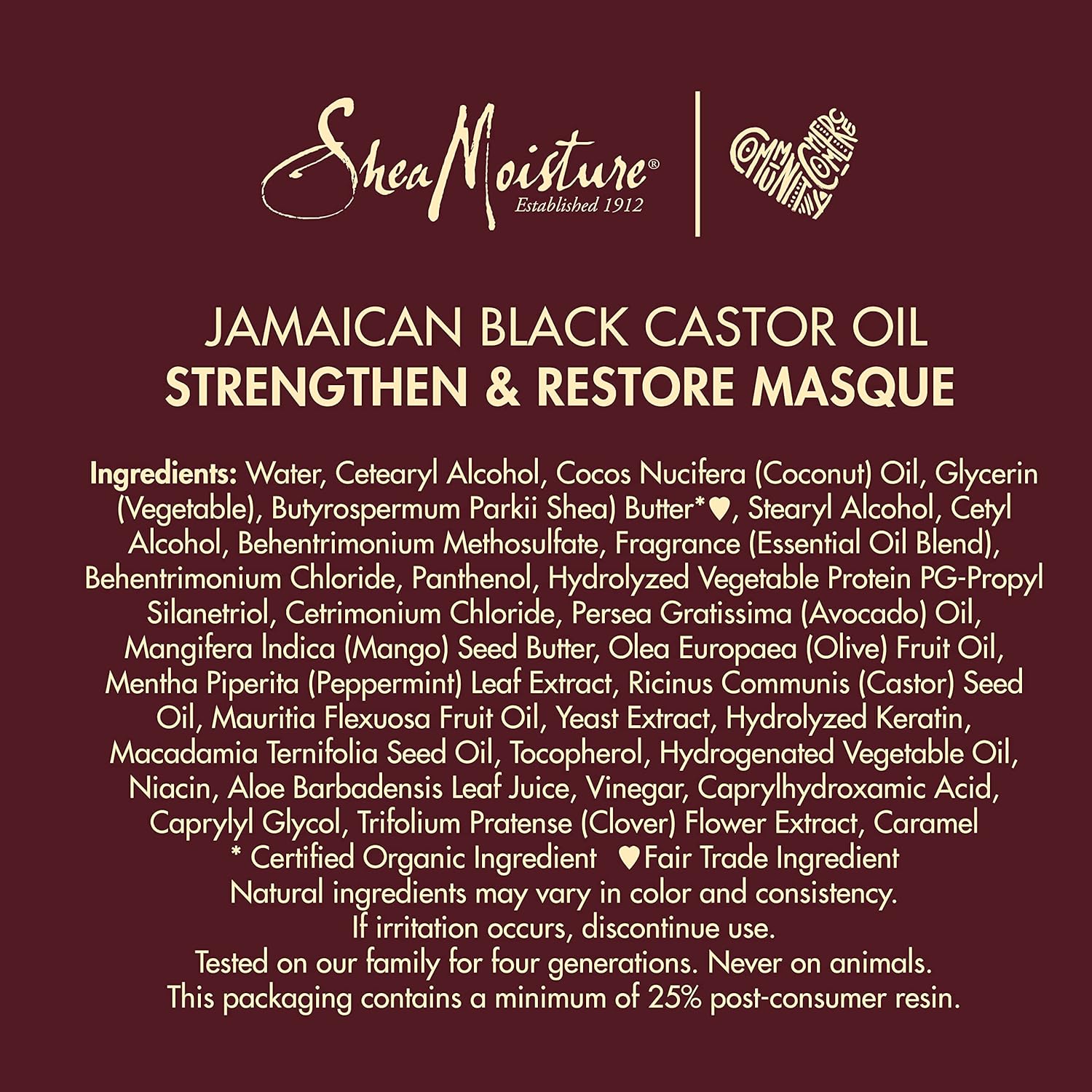 Shea Moisture Jamaican Black Castor Oil Strengthen & Restore Treatment Masque 12 oz / 355 ml - For Damaged, Brittle & Chemically Processed Hair