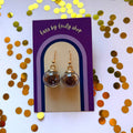 Brown sparkle gem bauble Christmas dangle earrings gold plated