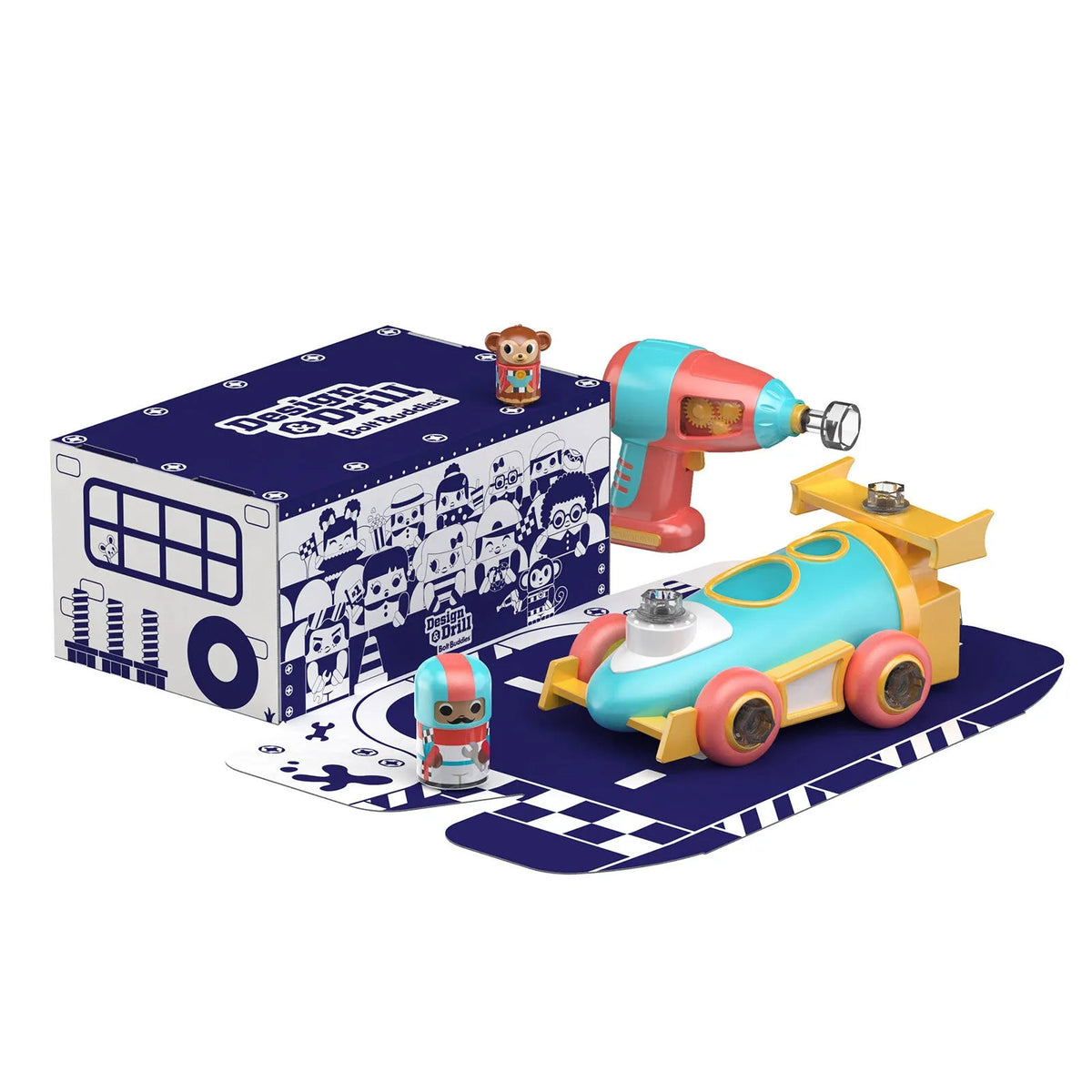 Design & Drill Bolt Buddies Police Rescue Race Car