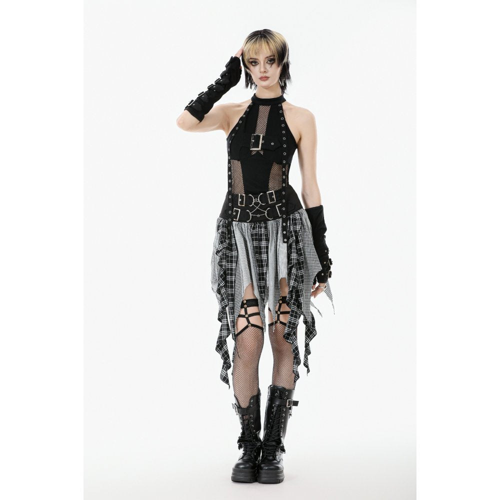 Dark in Love Gothic Mesh Panel Buckle Top