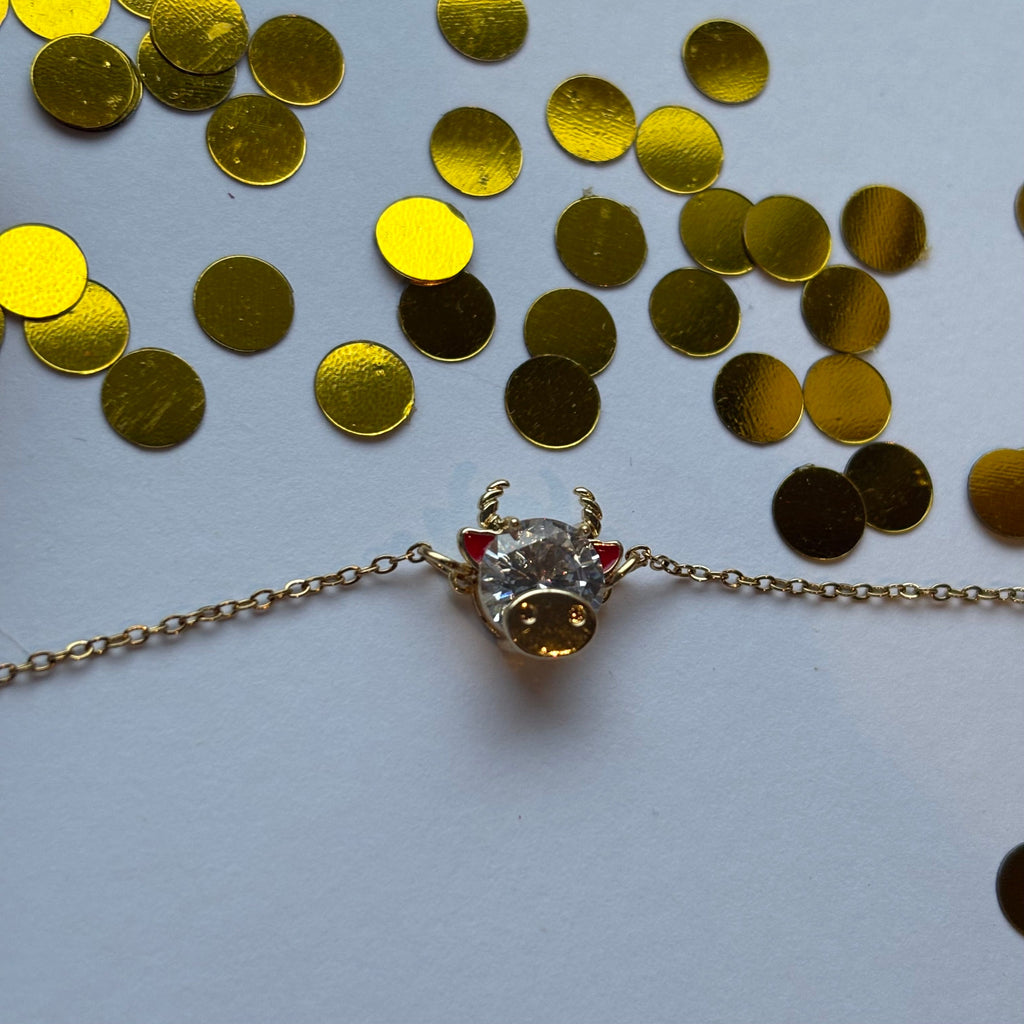 Gold plated highland cow crystal bracelet