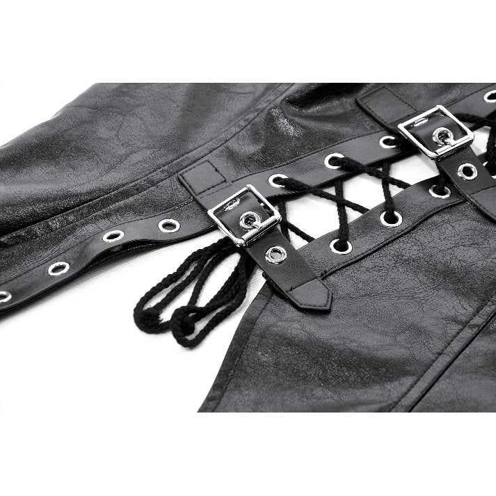 Dark in Love Punk Distressed Leather Lace-Up Top