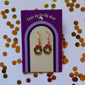 Green Christmas wreath gold earrings