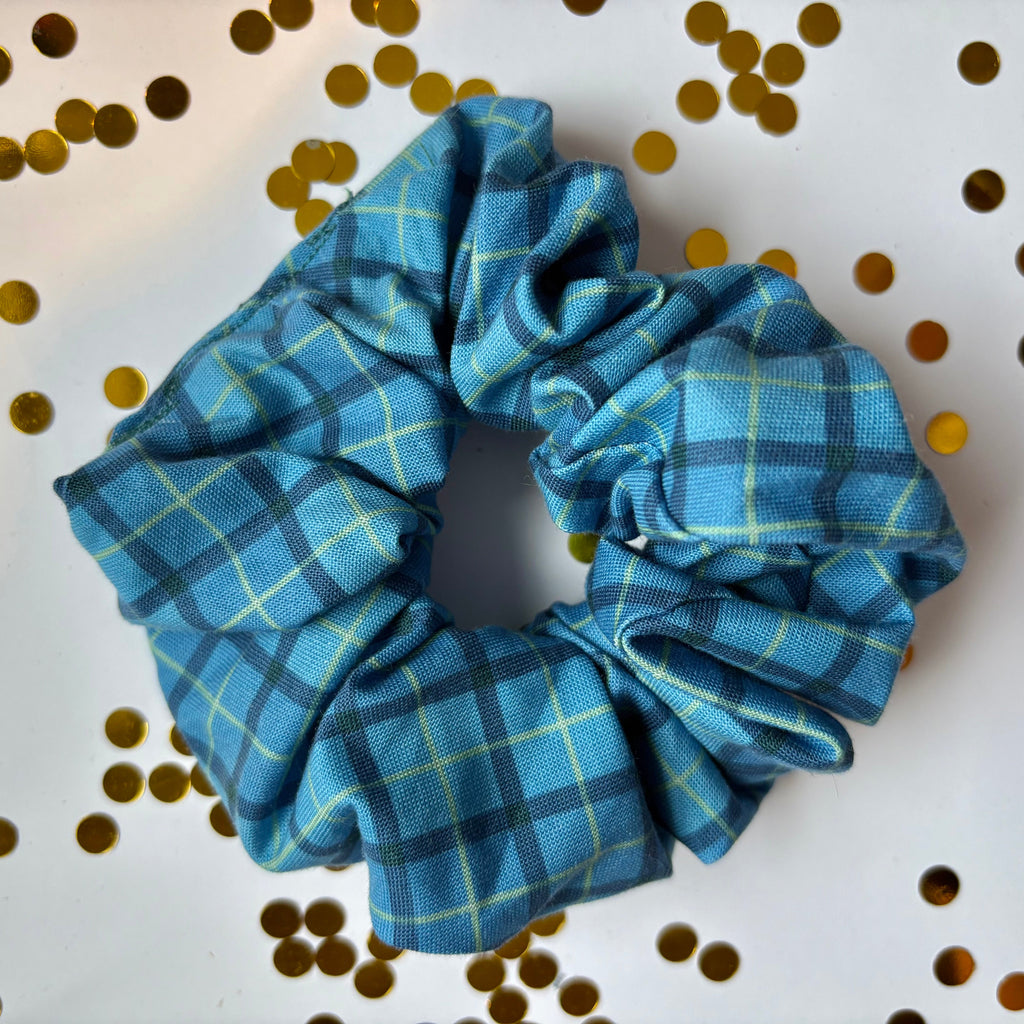 Handmade big Blue check tartan scrunchie