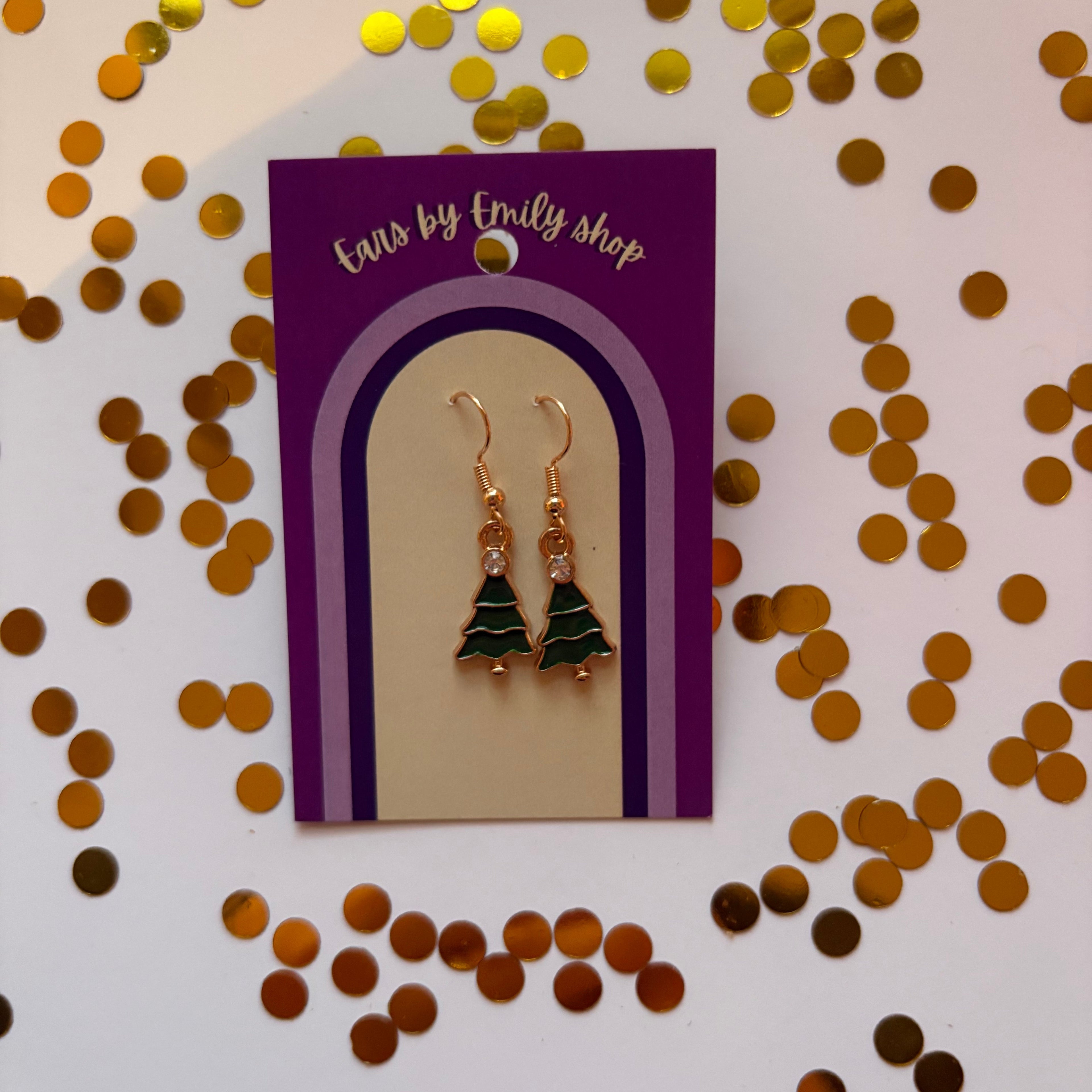 Green Christmas Tree gold earrings