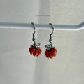 Small silver orange pumpkin dangle Halloween earrings