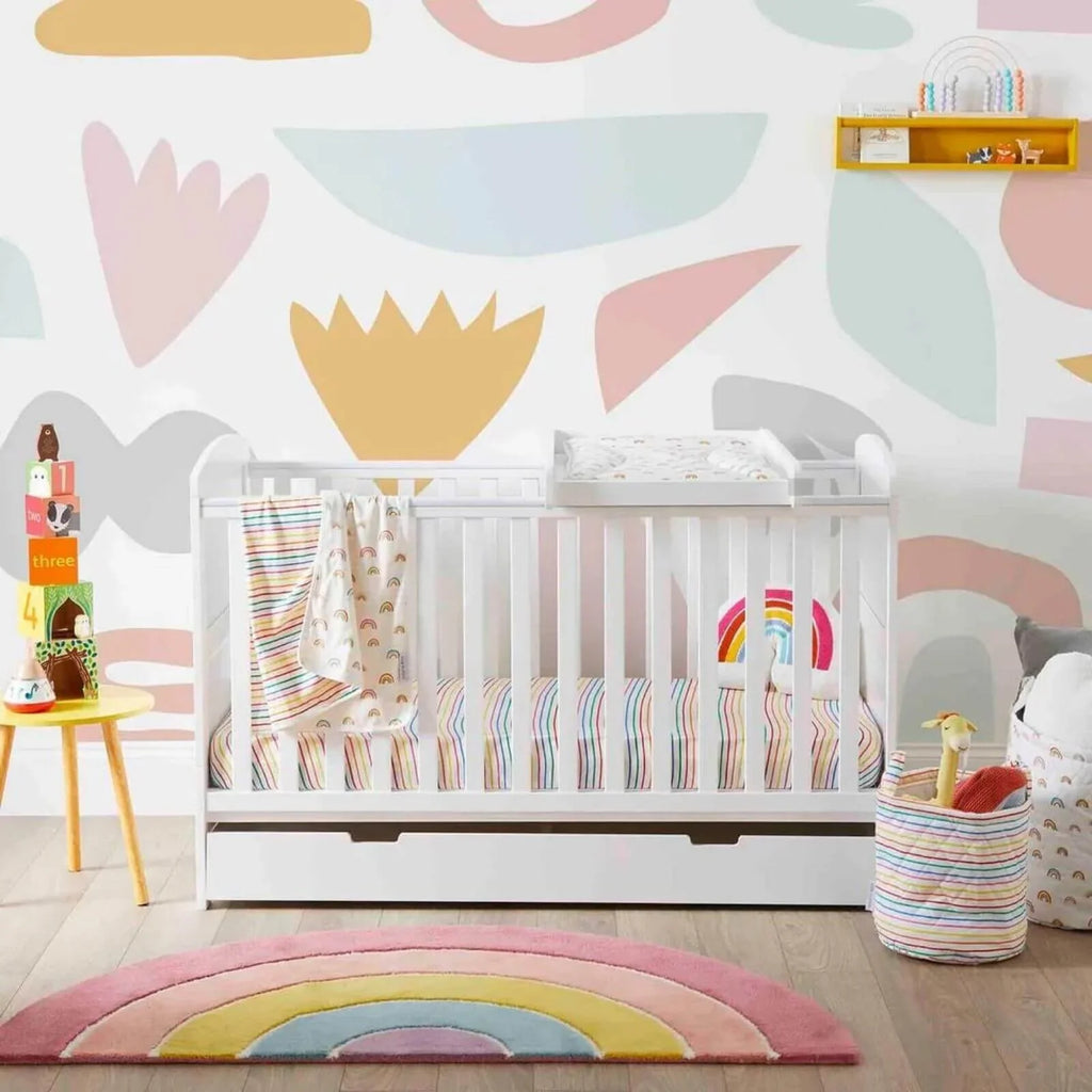 Ickle Bubba Coleby Classic Cot Bed & Under Drawer White - Fibre Mattress