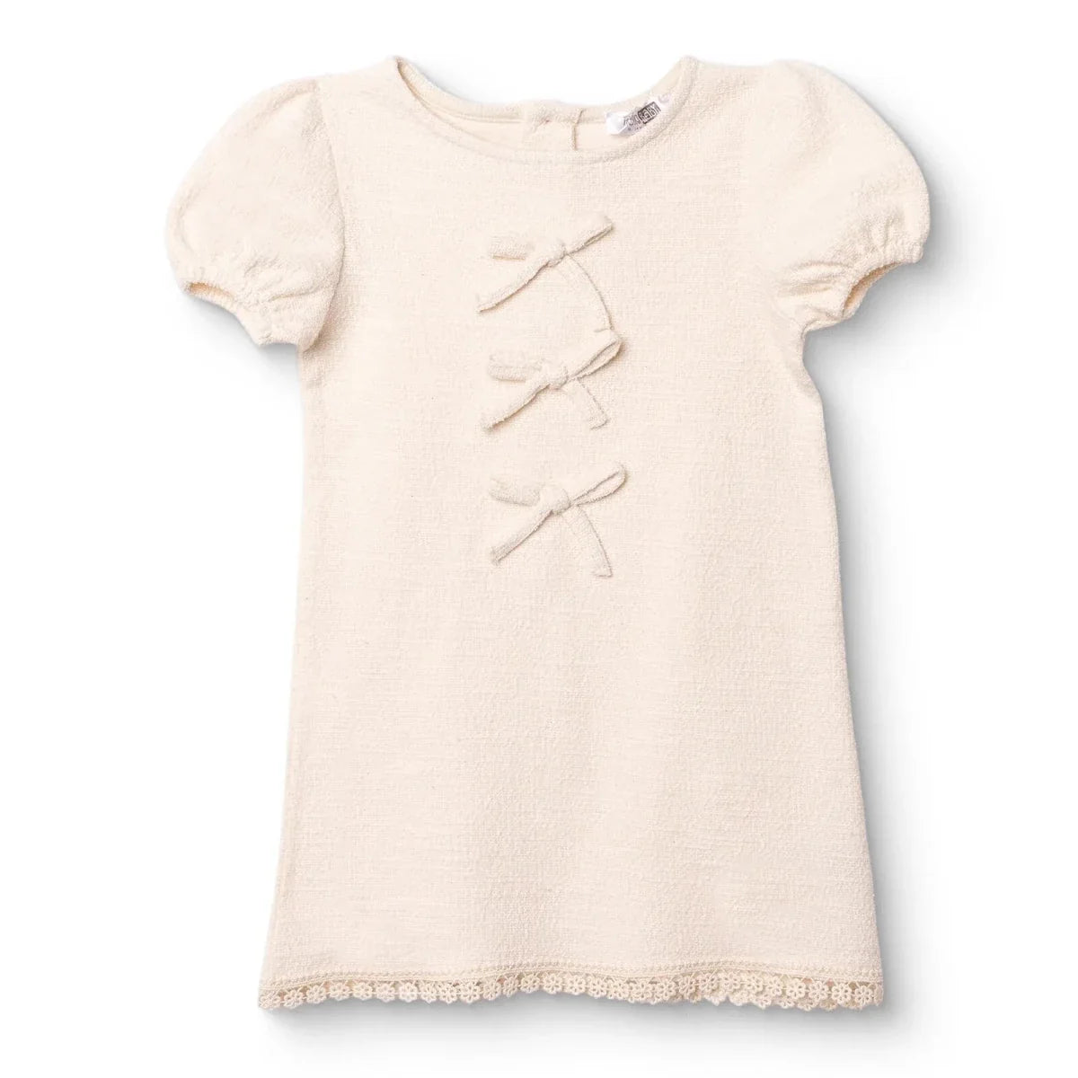 HelloBaby Short Sleeve Jacquard Woven Baby Dress (6-9 Months to 4-5 Years) - Ecru