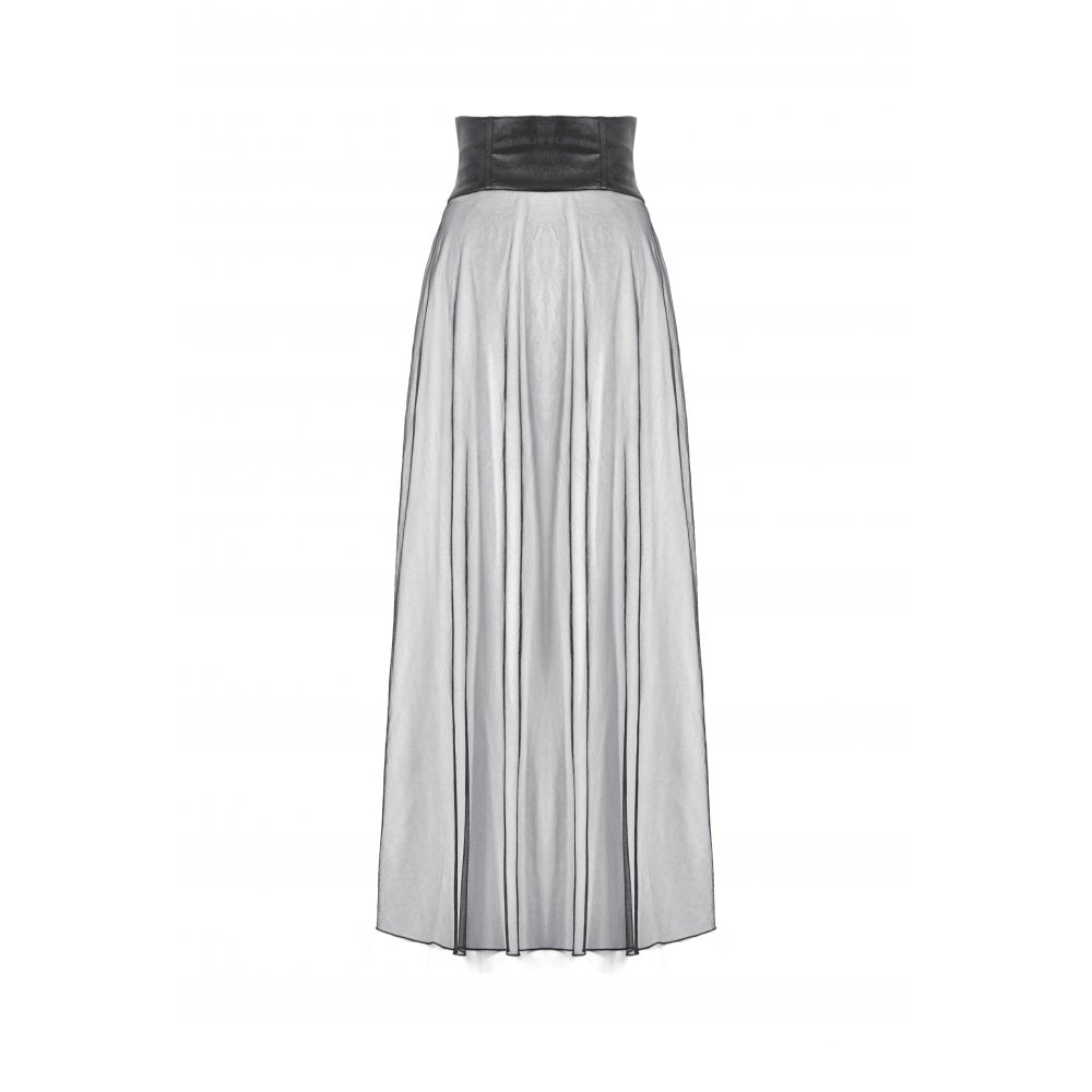 Dark in Love Gothic Sheer Mesh Maxi Skirt with PU Waist Corset - Size UK 8 Left Only!