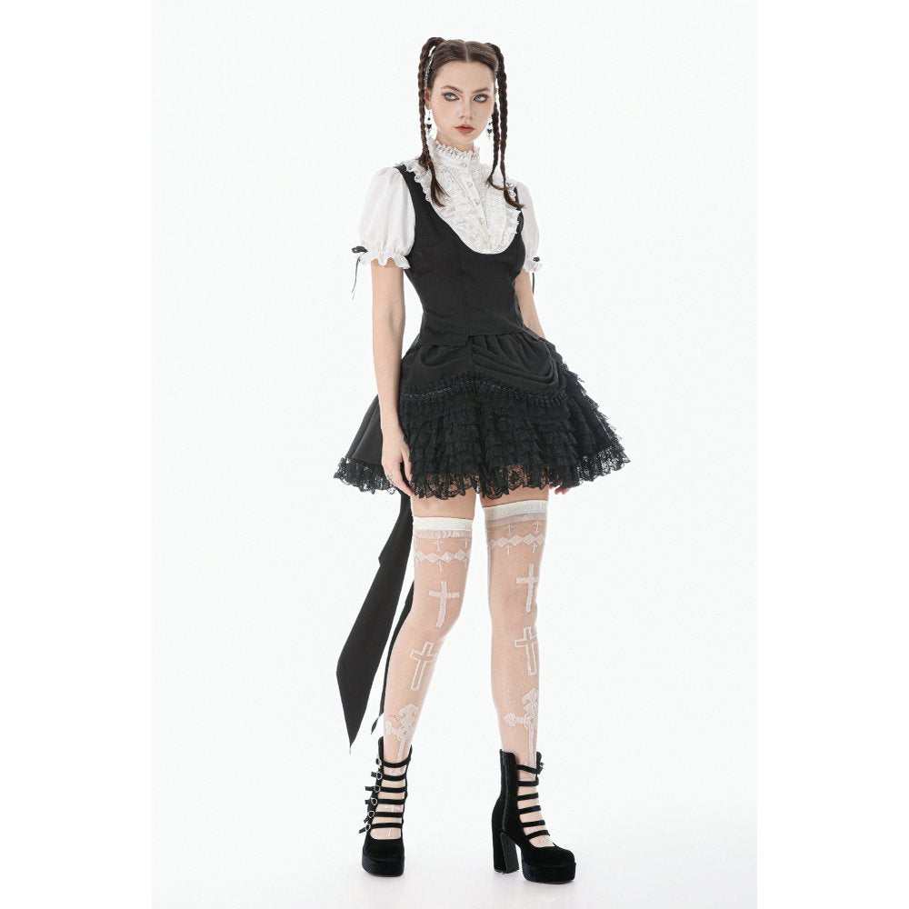 Dark in Love Court-Style Black & White Lace Blouse