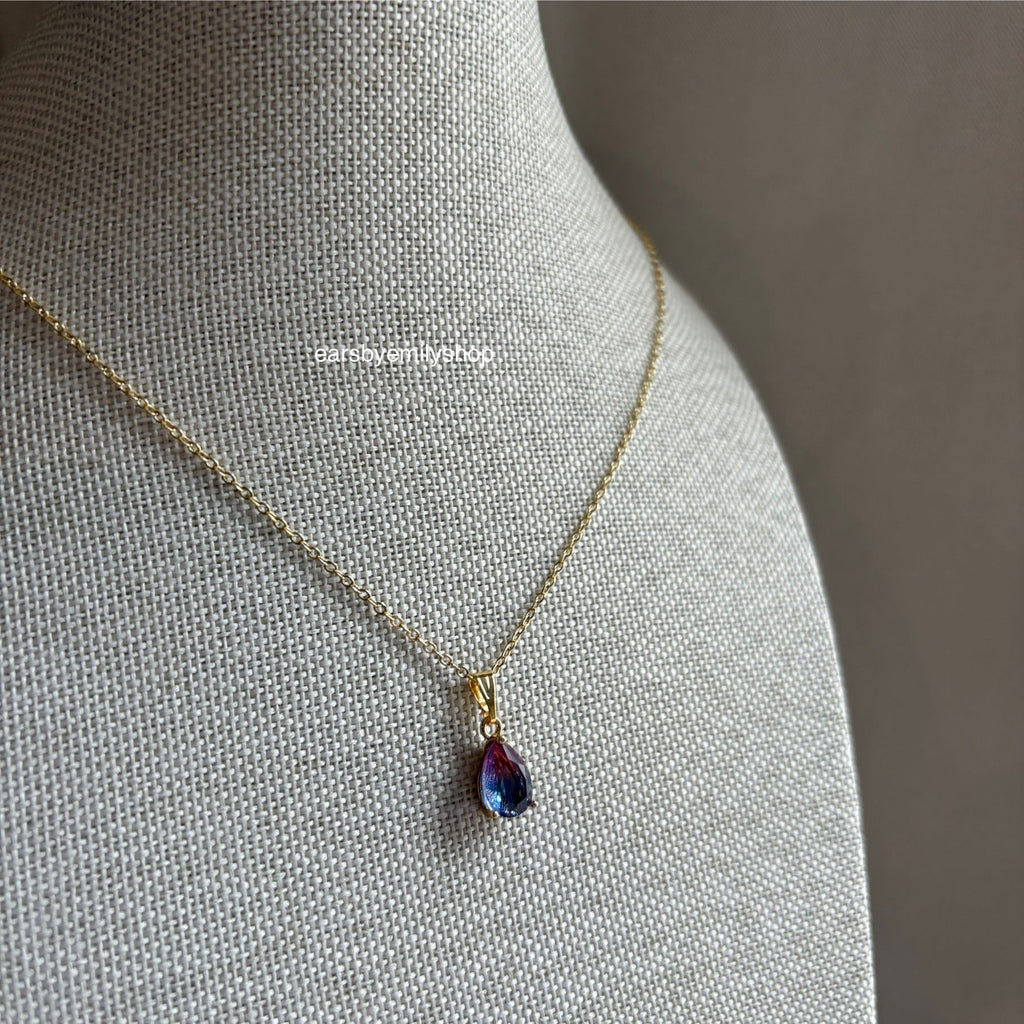 Pink and blue ombré teardrop gold plated necklace
